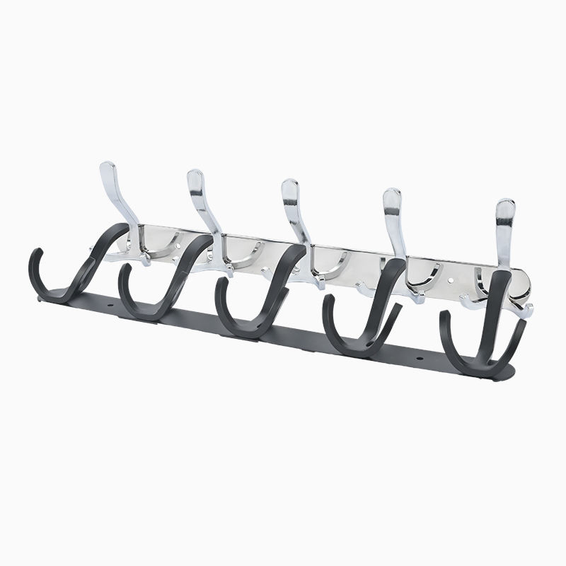 304 Stainless Steel Wall Mounted Coat Rack Row Hooks Heavy Duty Metal Clothes Hook Rack Rail with 5 Dual Rails Hooks