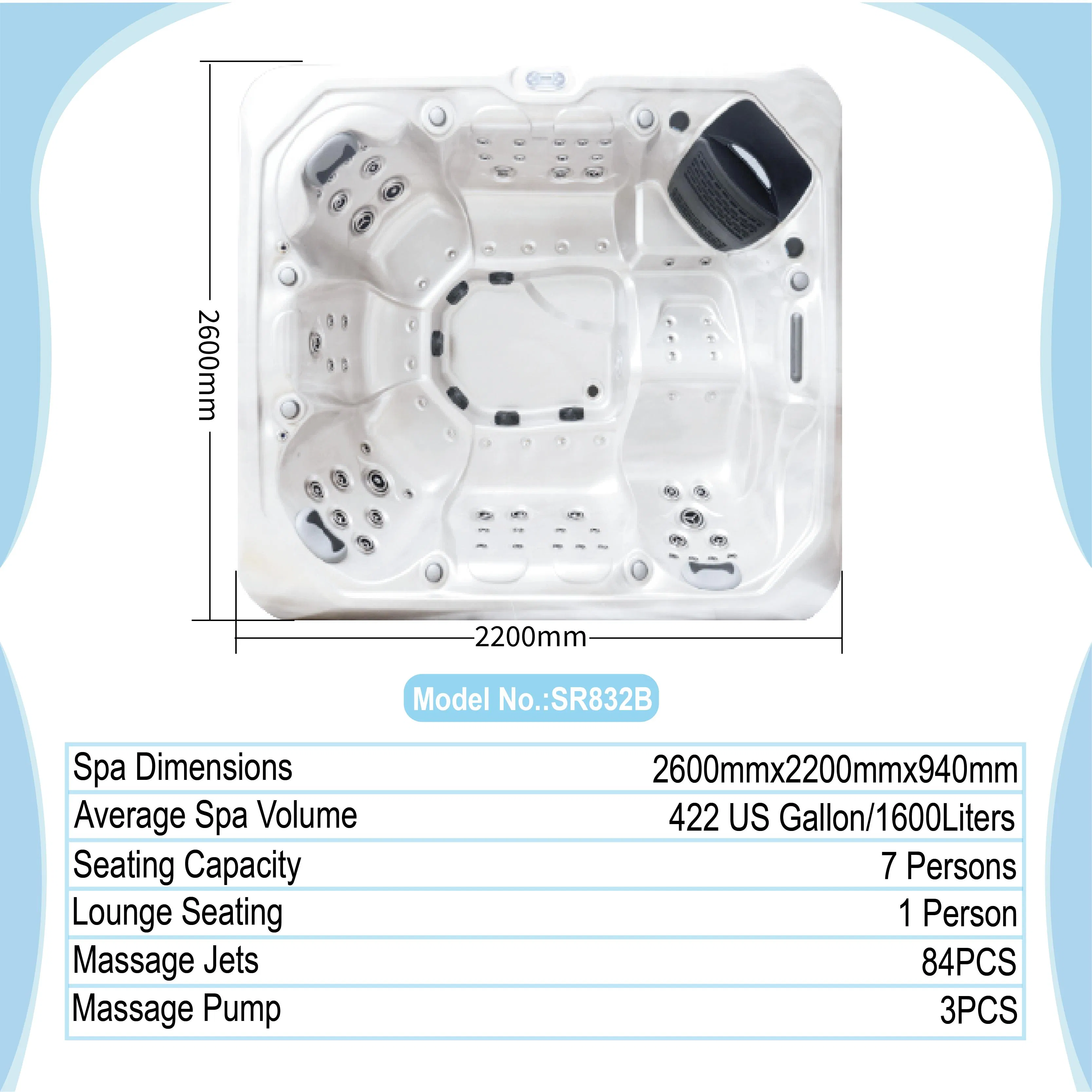 Большой СПА-бассейн на 8 человек с гидромассажем