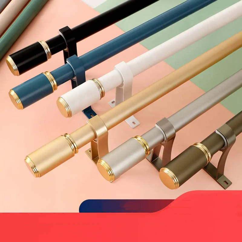 Aluminium Double Curtain Rod Pole Home Wall Mounted Living Room Rail with Finials and Bracket