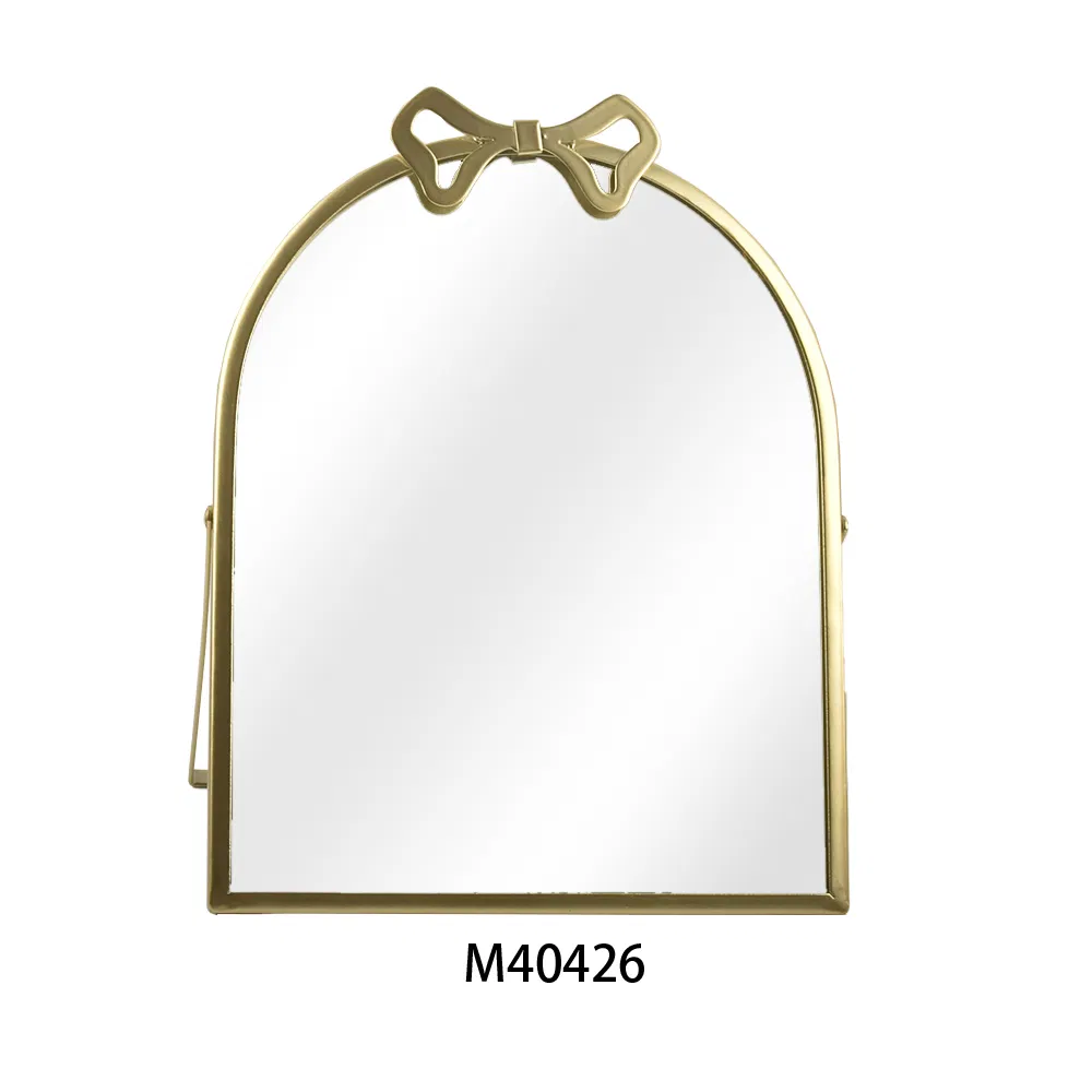 New Design Gold Metal Make up Wall Mirror with Bowknot for Home Decoration