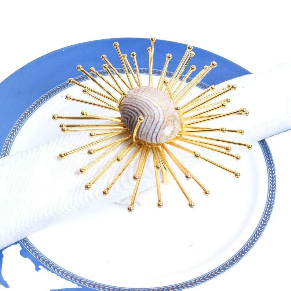 Unique Metal Napkin Ring with Colorful Agate for Table Accessory