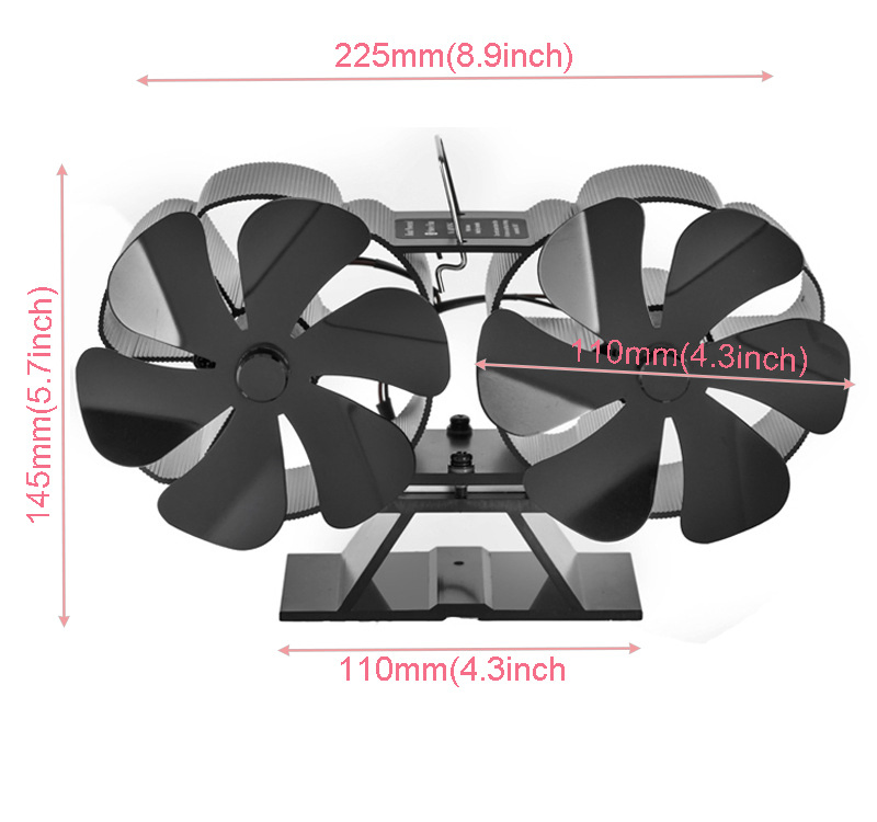 Hot Selling Chimney Duct Wall Mounted Thermal Power Fan, 12 Blade Double Head Stove Fan in Stock