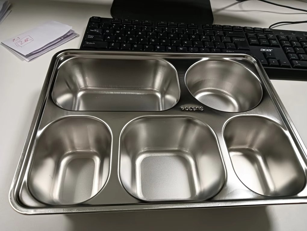Durable 201 Stainless Steel 4/5 Compartment Rectangular Dinner Plate Fast Food Plate