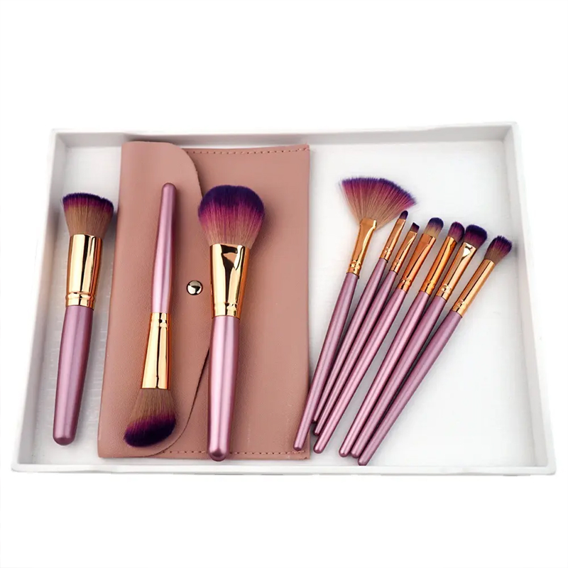 Hot Sale Wholesale Customized Logo High Quality Face Powder Eye Cosmetics 10PCS Purple Makeup Brush Set with Bag