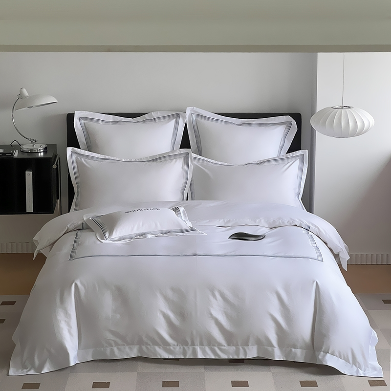 Solid White 100% Cotton Home Textile Hotel Style Quilt Cover Pillow Shams Bed Sheets Queen King Size Cheap Embroidery Bedding Set Wholesale