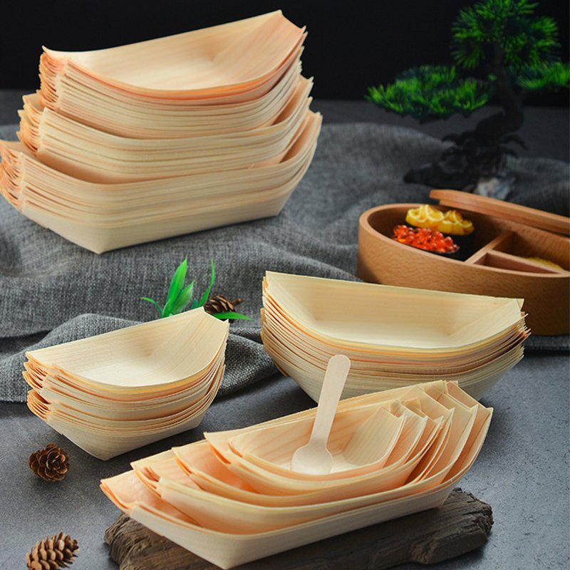 3.5" Wooden Boat Disposable Wood Boat Plates Dishes Sushi Tray Container