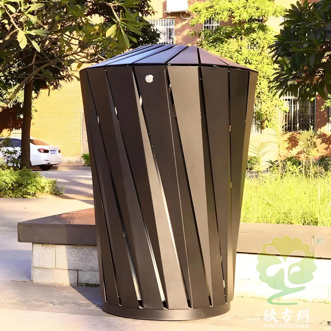 American-Style Outdoor Round Fruit Peel Metal Trash Cans for City Streets