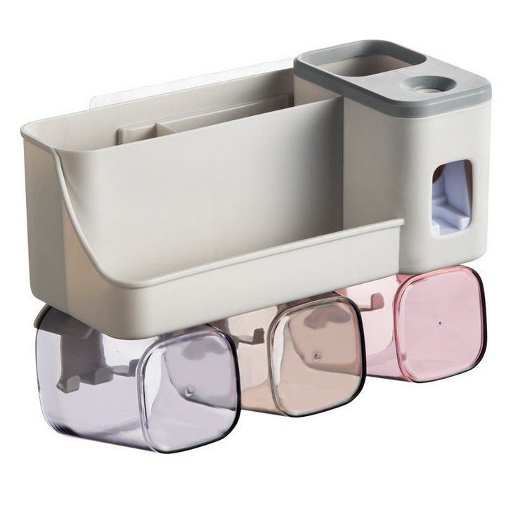 Bathroom Perforation-Free Hanging Tooth Cup Toothbrush Holder with Toothpaste Squeezer