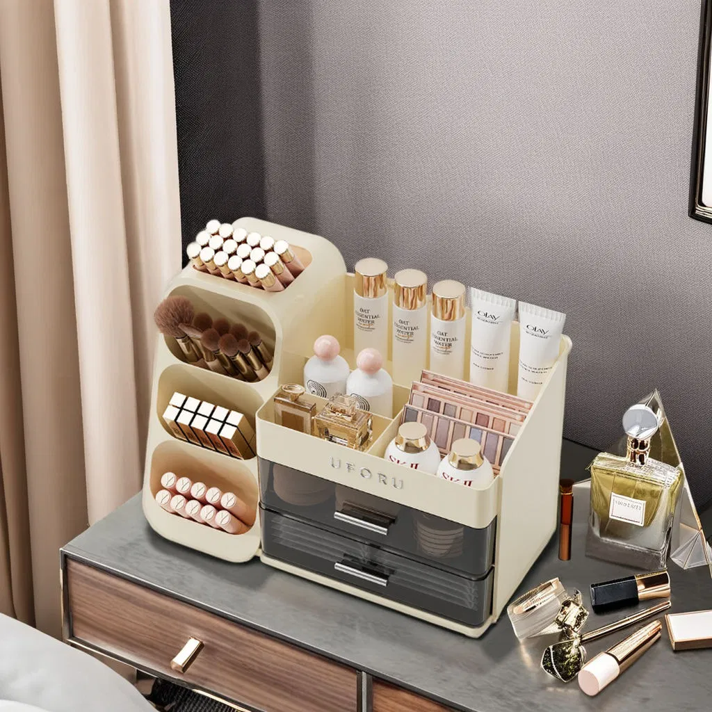Home-Use Modern Multifunction Large-Capacity Plastic Rectangular Makeup Organizer Cosmetics Storage Box