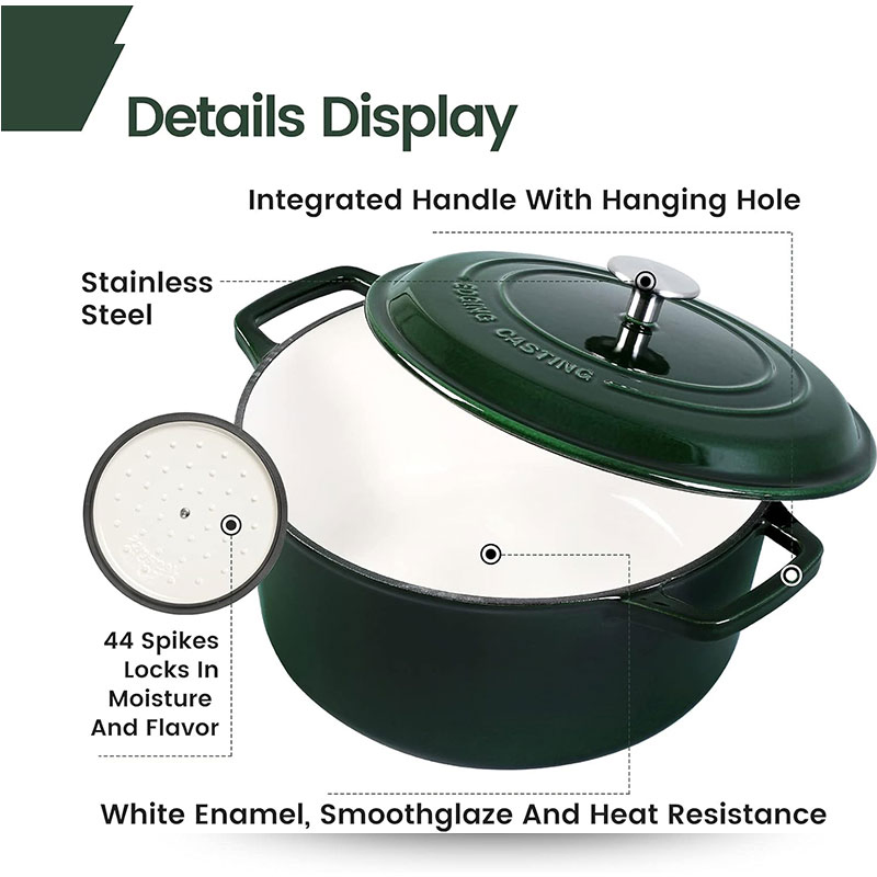 Enameled Cast Iron Dutch Oven 6 Quart, Enamel Dutch Oven Pot with Lid, Dual Handles, Bread Oven, Cookware, Braiser for Soup, Meat, Bread Baking, Green
