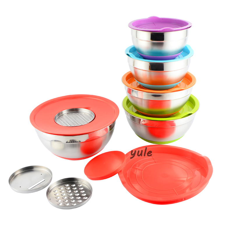 2022 Factory Wholesale Stackable Salad Bowl Kitchenware Tool Stainless Steel Mixing Bowl with Grater