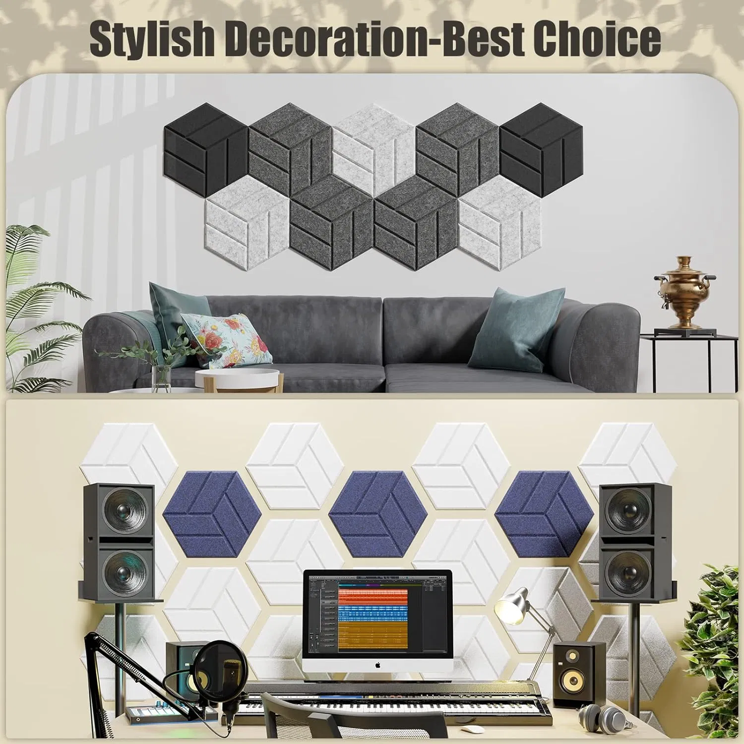 Echo Reduce DIY Ceiling Wall Polyester Hexagon Acoustic Panel