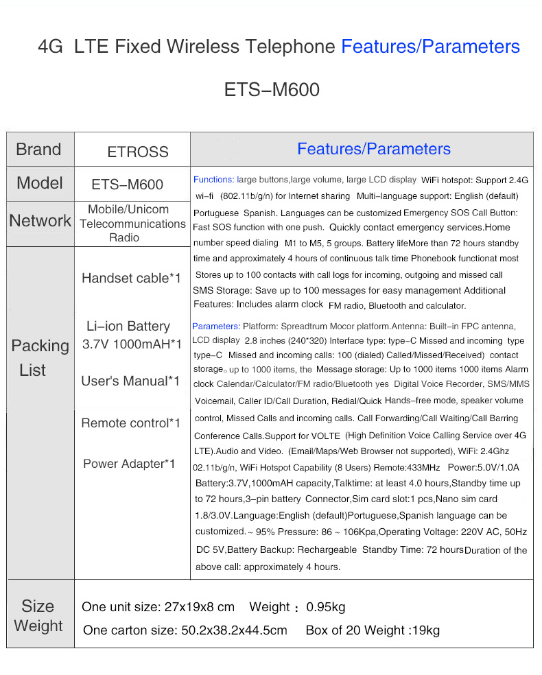 4G Volte Fixed Cordless Landline Phone with WiFi Hotspot/Big Button for Seniors