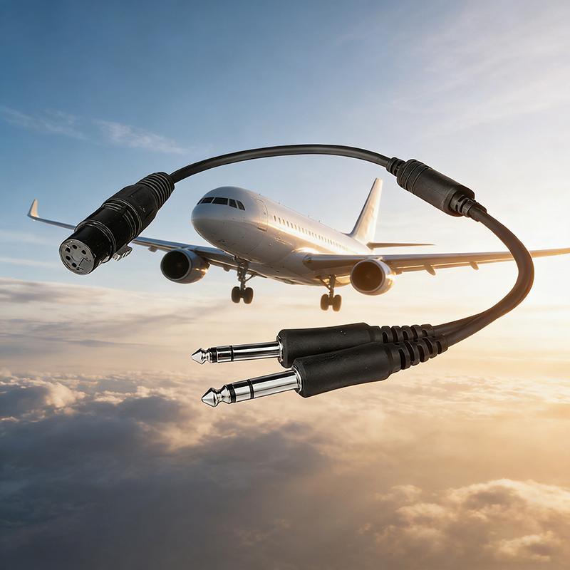 Aviation Headset Adapter CB-10 Model for Airbus XLR Ga Dual Plugs 5-Pin Female Connector Black