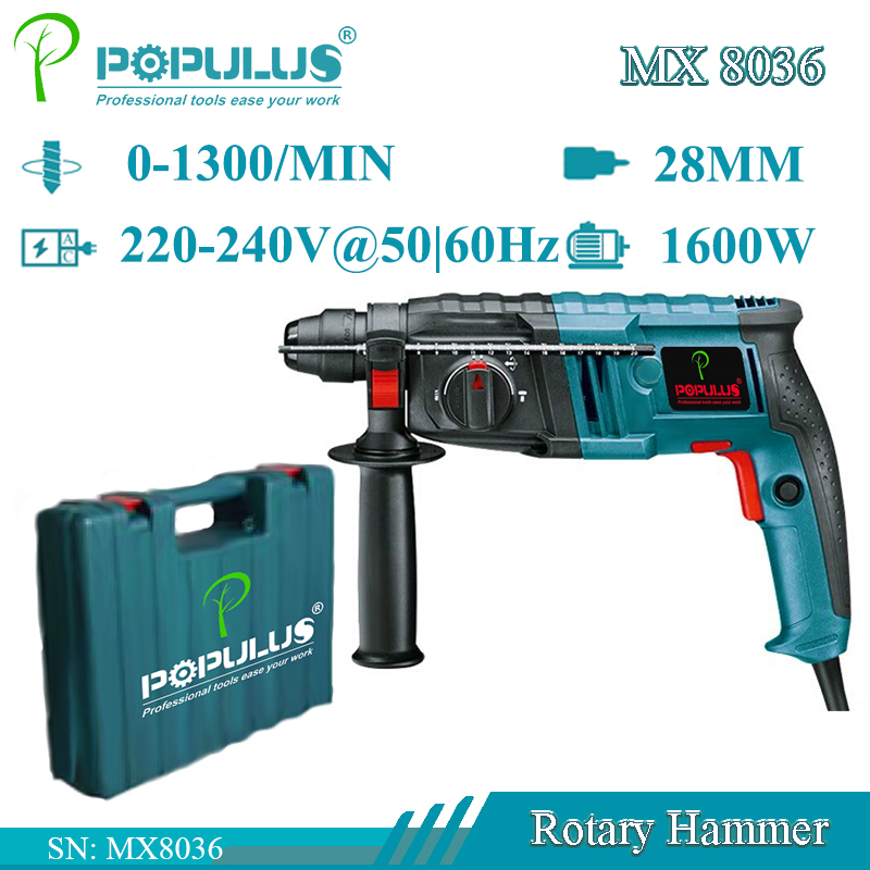 Populus New Arrival Industrial Quality Rotary Hammer Power Tools 1600W/28mm Electric Hammer for Russian Market