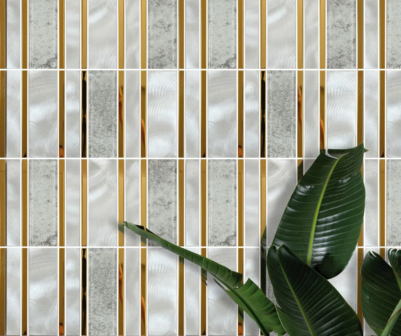 Foshan Quality Mix Color Fireproof Strip Mixed Color Stone and Glass Mosaic Tile Backsplash Kitchen Tile Mosaic