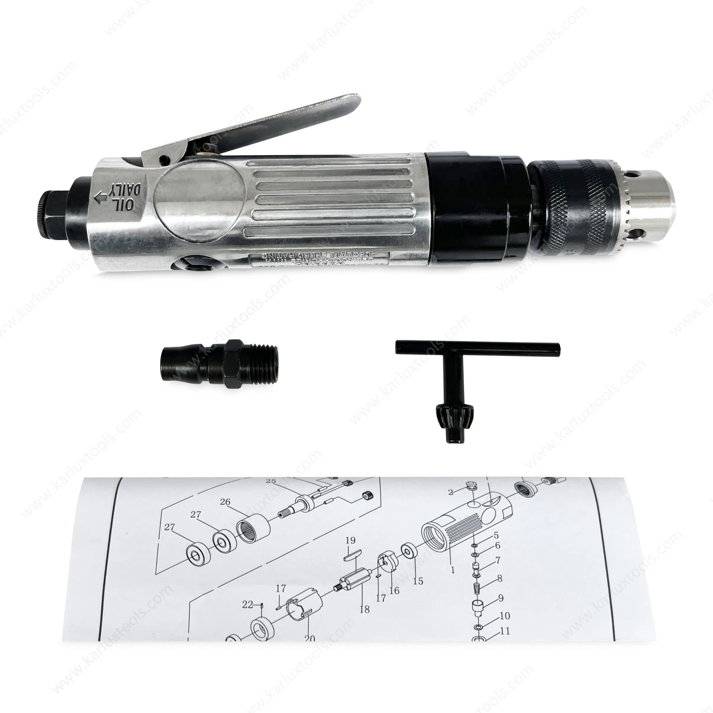 Пневматическая дрель низкооборотная прямая 3/8''