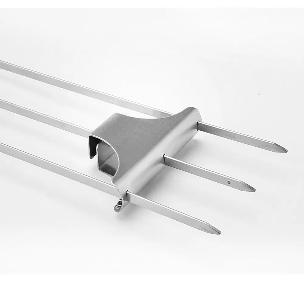 Stainless Steel 3-Way Barbecue Skewers Long Grill Fork with Brush Esg30126