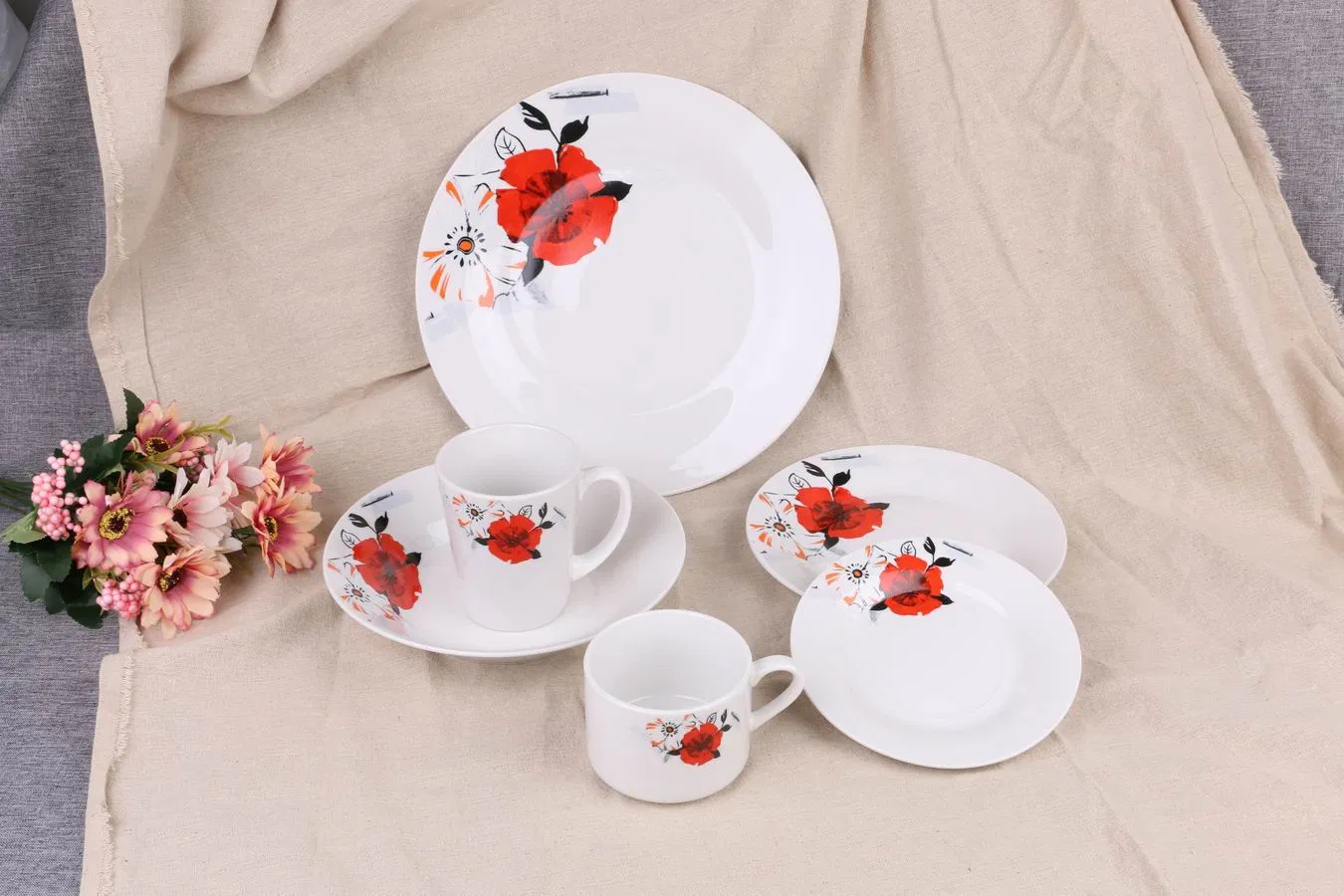 Eco-Friendly Healthy Luxury High Quality 20PCS Dinner Set with 10.5"Plate& Soup Dish Stick Colourful Decal Porcelainware Stoneware Crockery Ceramic Tableware