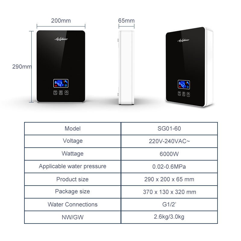 Smart LED Digital Tankless Electric Water Heater for Bathrooms
