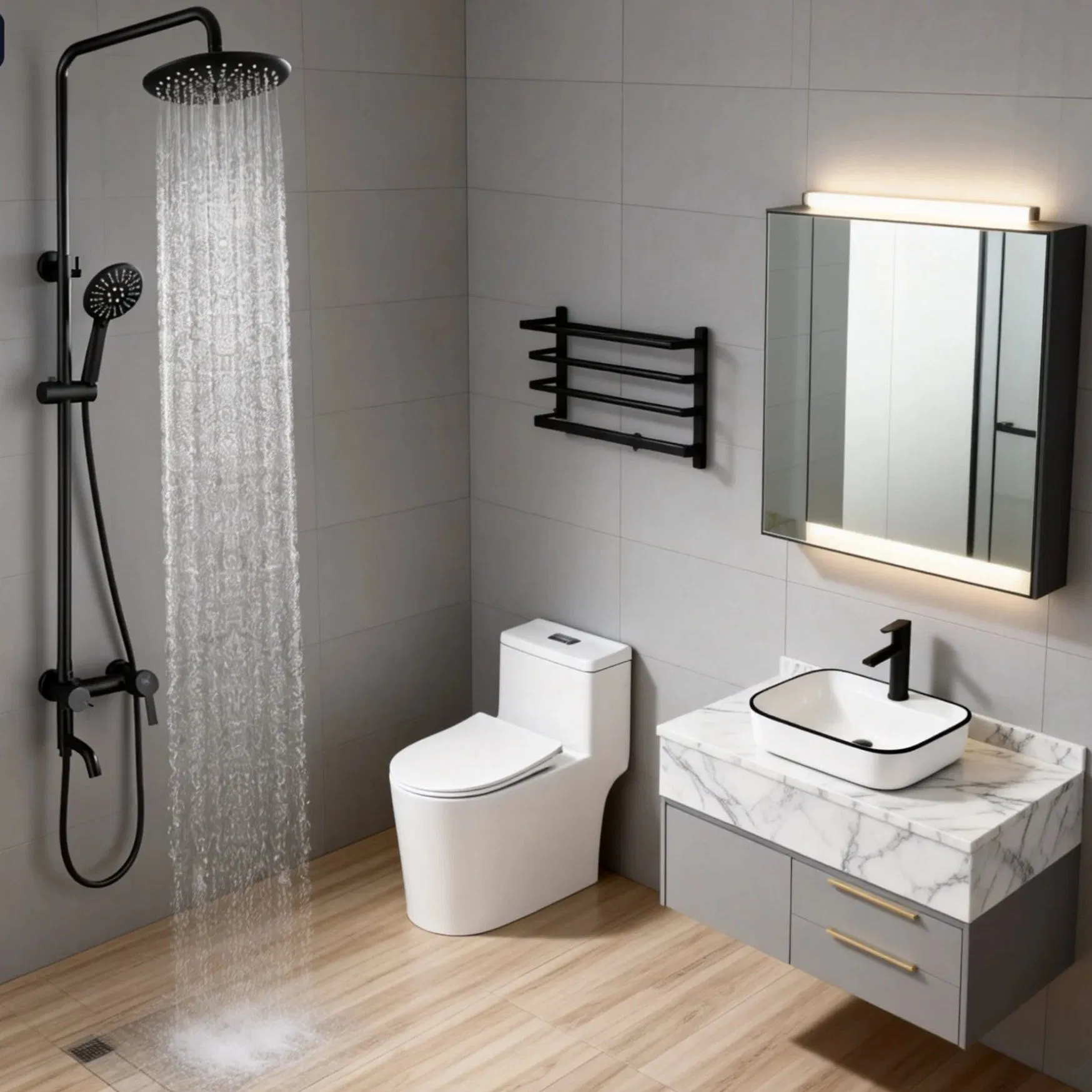 Stainless Steel Shower Wall-Mounted Showerhead Anti Corrosion Valve Energy Efficient Flow