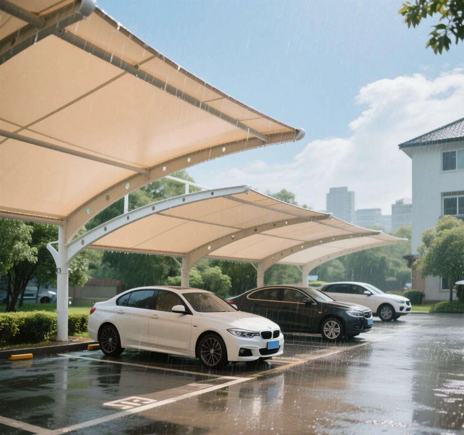 Steel Tensile Membrane Structure for Parking Shed