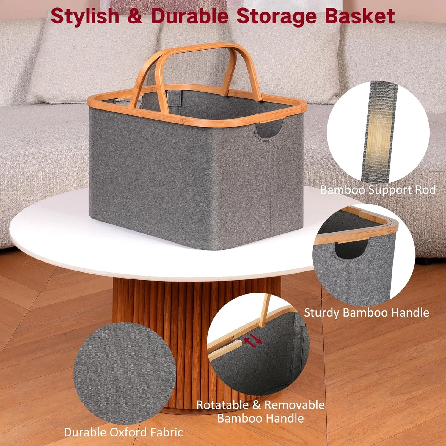 Bamboo Household Simple with Bamboo Handle, Clothing and Miscellaneous Storage Basket