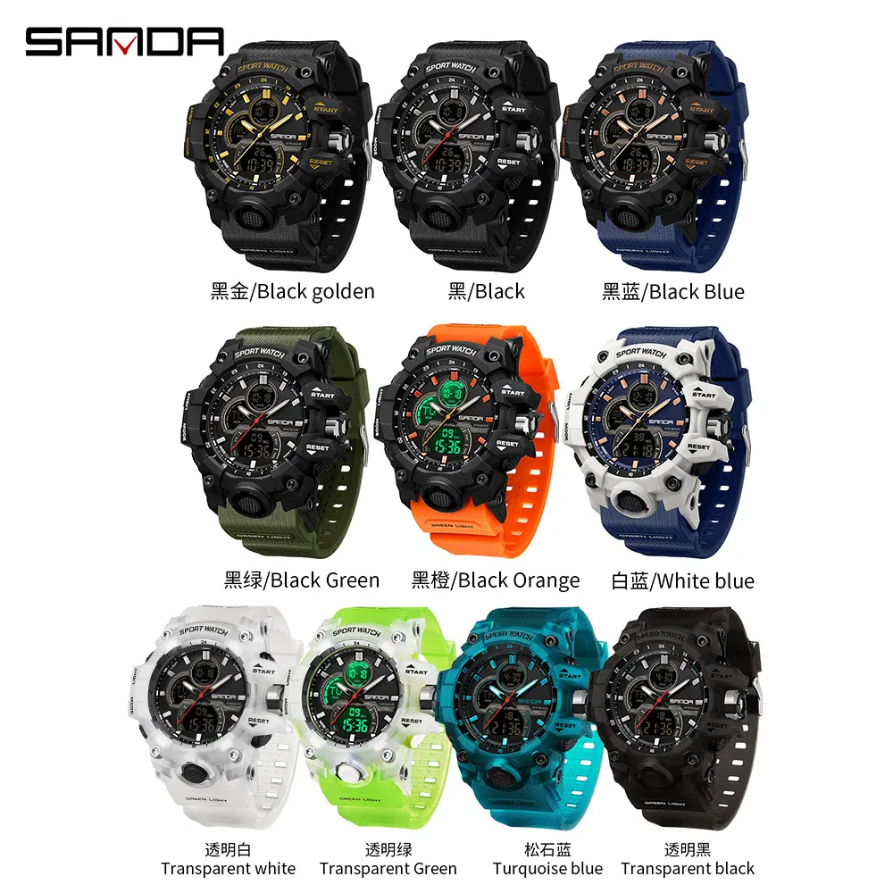 Sanda 6198 Sports Luxury 50m Waterproof Wristwatch Relogio Masculino Digital Watch