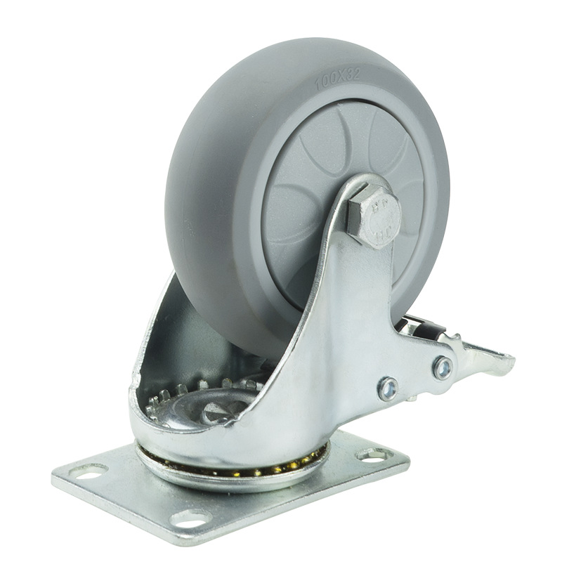 3 4 5 Inch Industry Trolley Furniture TPR Soft Grey Rubber Plate Swivel Caster Wheels