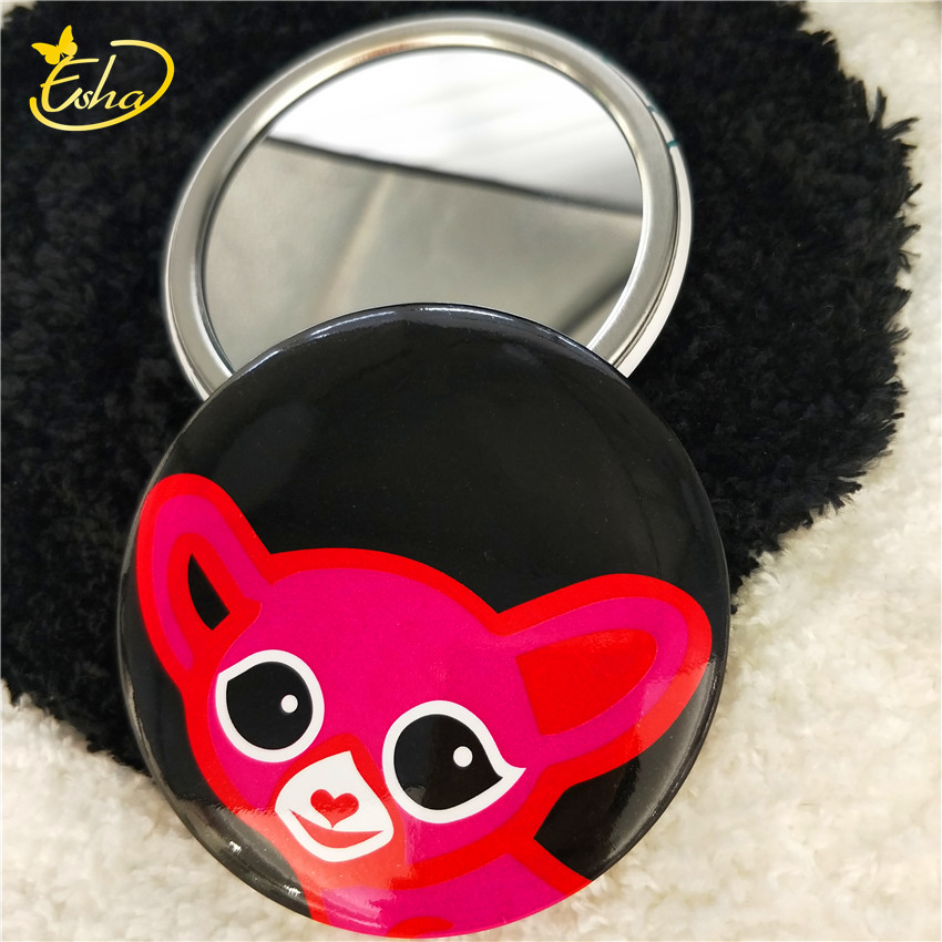 Promotional Gift Small Cosmetic Metal Tinplate Pocket Compact Makeup Magic Glass Cartoon Mirror