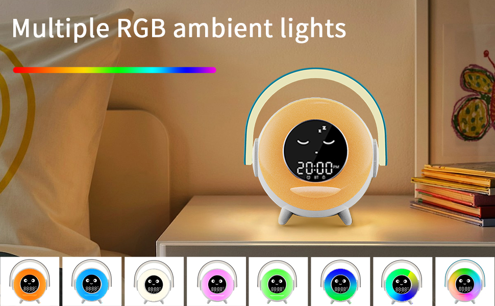 Rechargeable 1800mAh Alarm Clock for Kids Wake Clock for Kids Sleep Training Auto off Feature 9 Night Light Dual Alarm, Kids Alarm Clock