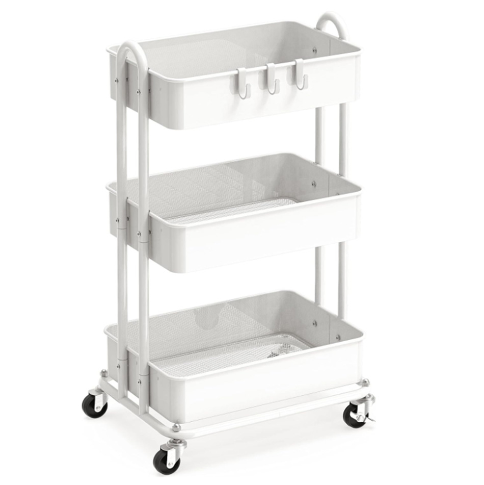 3-Tier White Heavy Duty Metal Kitchen Cart Utility Rolling Cart