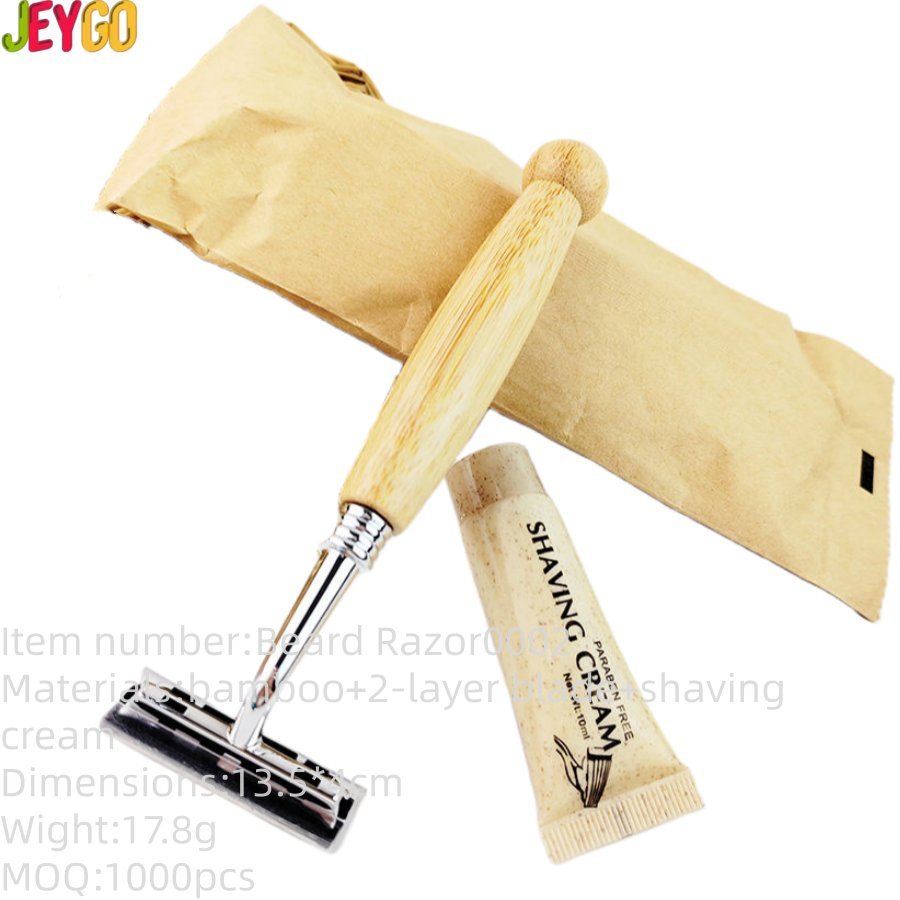 Eco-Friendly Natural Bamboo Handle Razor with 10g Wheat Bran Shaving Cream.