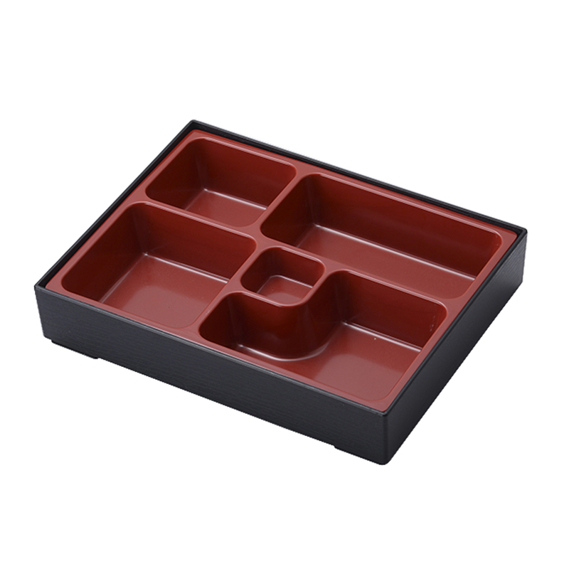 Bento Box Set ABS Melamine Japanese Style Sushi Lunch Box Restaurant Serving Black&Red Detachable Box Set