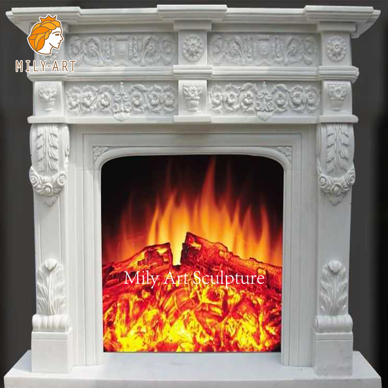 Factory Indoor Stone Caving Sculpture White Marble Fireplace