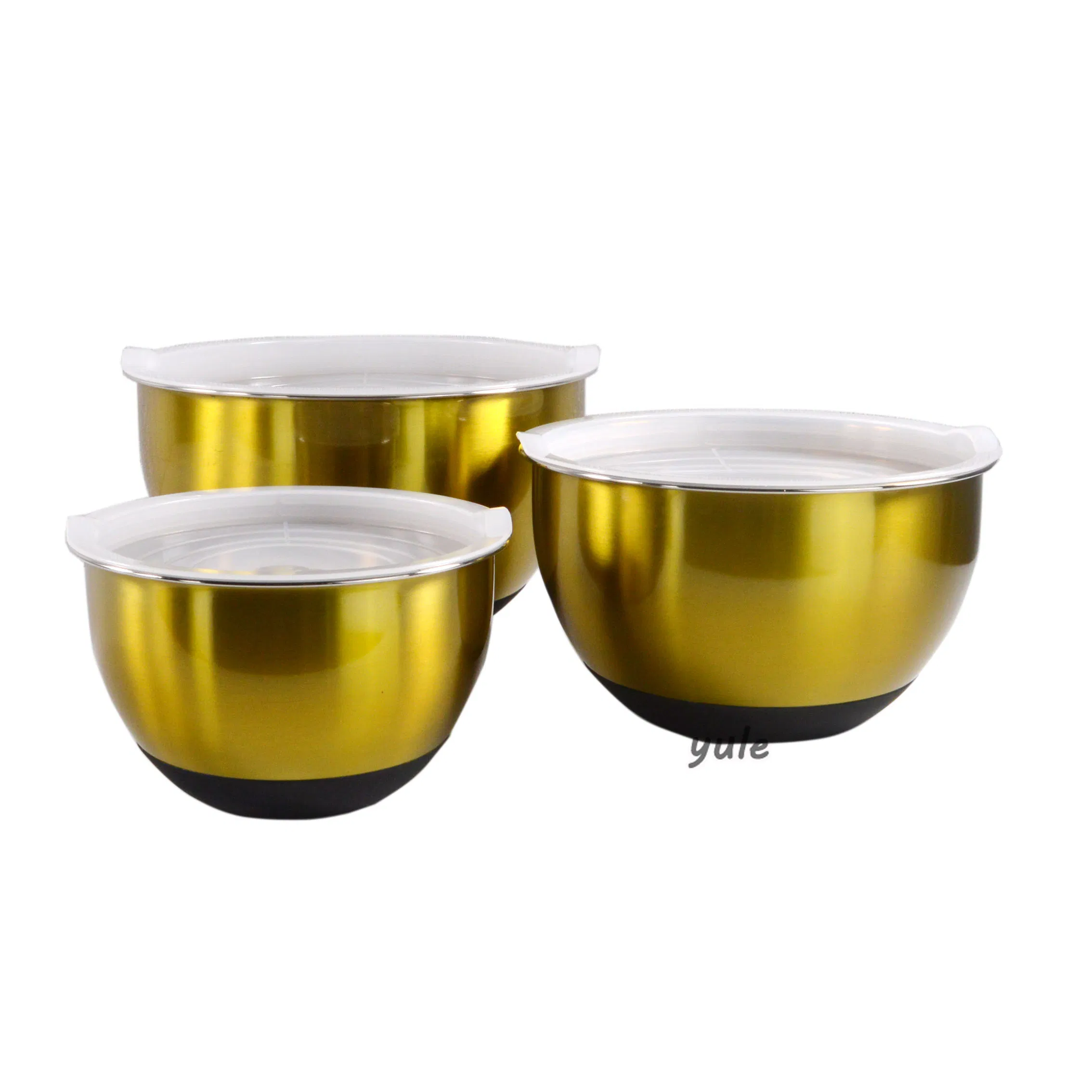 Luxury Style Light Gold Painting Silicone Bottom Stainless Steel Mixing Bowl with Lid