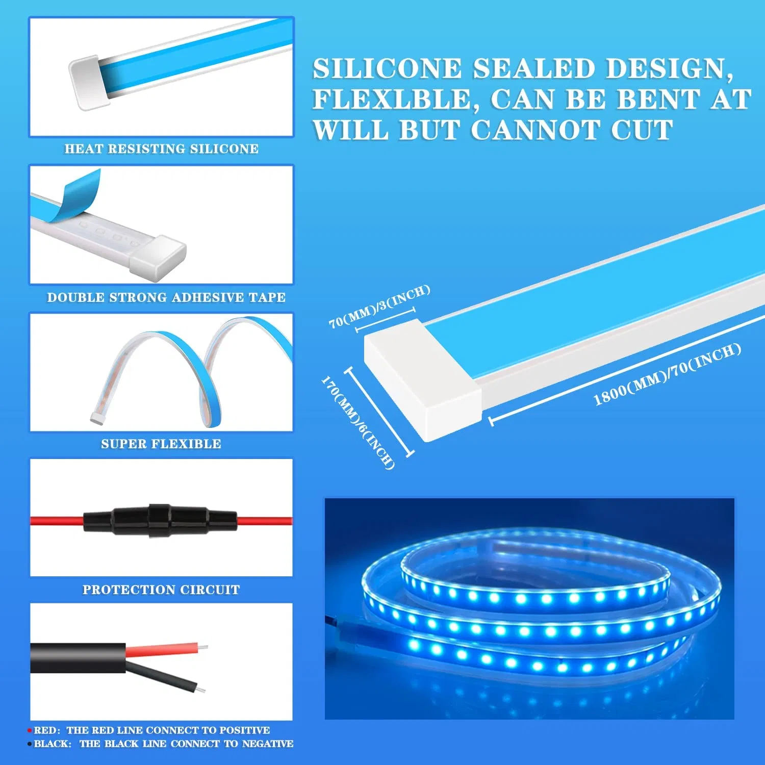 Гибкая светодиодная лента для автомобиля, дневные ходовые огни, декоративная атмосферная подсветка капота