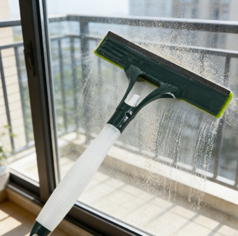 2-in-1 Spray Window Squeegee with Built-in Sprayer Multi-Surface Glass Cleaner for Bathroom, Shower & Car