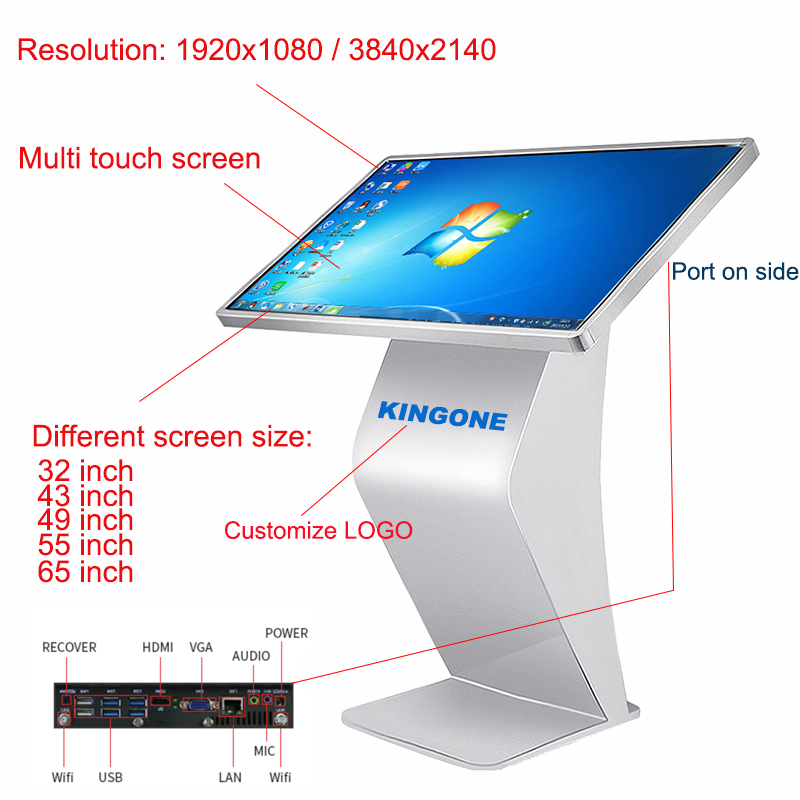 55 Inch Advertising Signage Floor Stand LCD Computer Big Large Monitor Wayfinding Touch Screen Totem Floor Standing Digital Information Kiosk