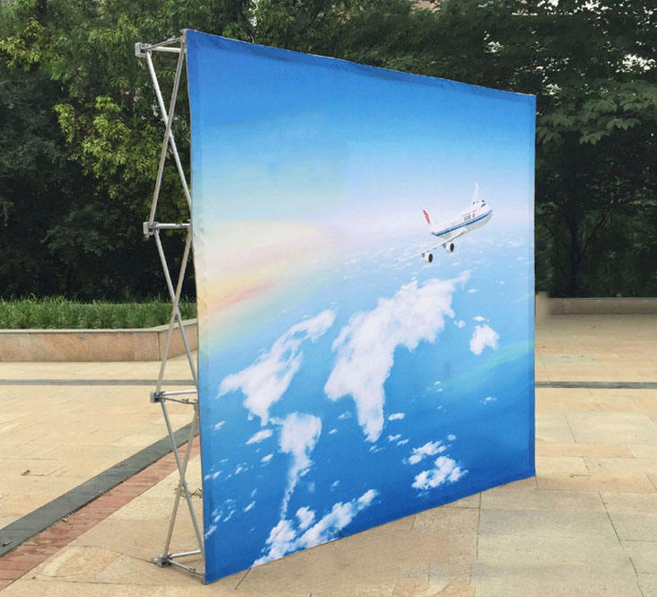 10FT Portable Fabric Trade Show Custom Pop up Backdrop Banner Fabric Display Stand Exhibit Advertising Display Wall White Weddings LED Light Backdrop