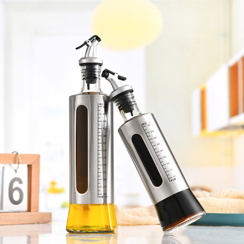 Kitchen Vinegar Dispenser Set Glass Olive Oil Bottles with Drip Spout Leak-Proof Oil Pot Storage Seasoning Condiment Container