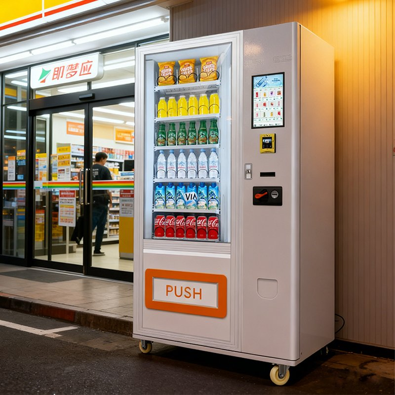 Compact Glass Front Beverage and Snack Vending Machine with Cash Coin Card Payment
