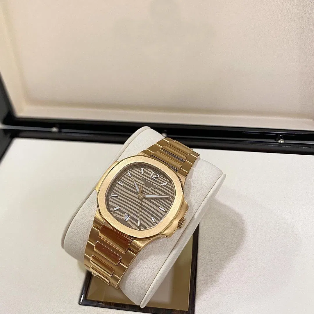 Luxury Nautilus Men's Watch: Rose Gold Case with Stainless Steel Bracelet Brown Dial with Horizontal Grain Pattern Date Display Automatic Mechanical Watch