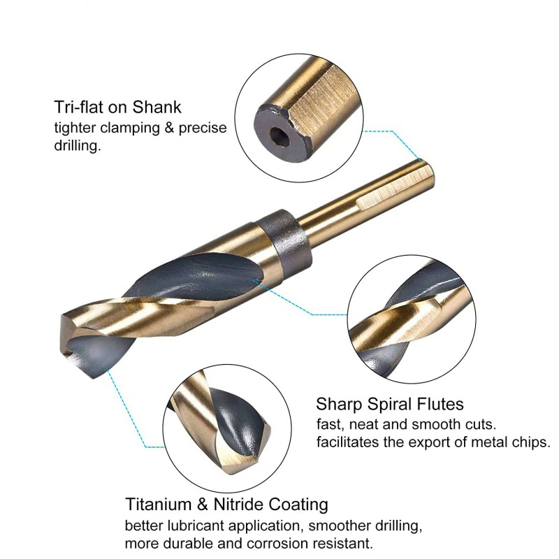 Titanium & Nitride Coated Reduced Shank 25mm Cutting Edge Twist Drill Bit