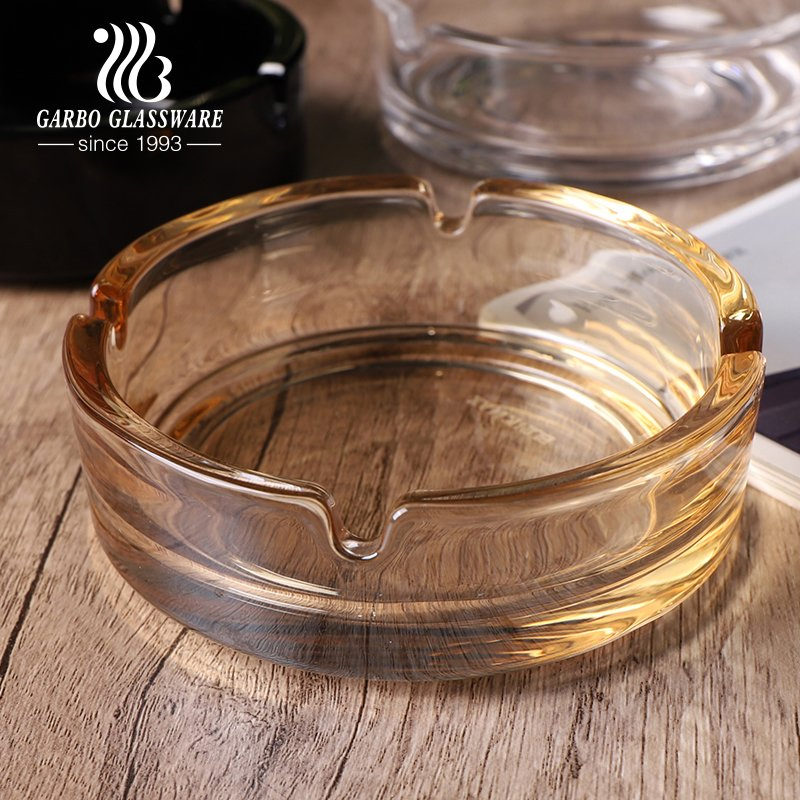 Stock Classic Glass Ashtray with Patterns Clear High Quality Round Glass Ashtray Table Decor Accessory