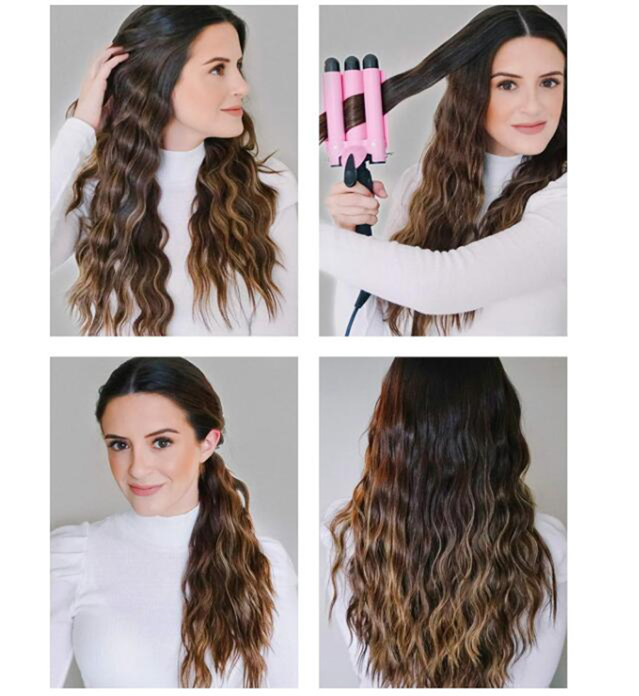 Beach Waver Curling Iron Ceramic Tourmaline 3 Barrel Hair Waver