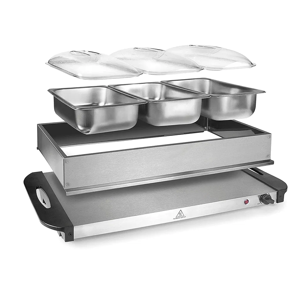 300W Electric Buffet Server Food Warmer 3.5lx3 Food Tray Warmer
