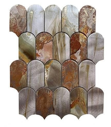 Elegant Feather Shape Aluminum Metal Mosaic Tiles Fish Scale Style for Luxury Interior Wall Decor Kitchen Backsplash Bathroom Tiles