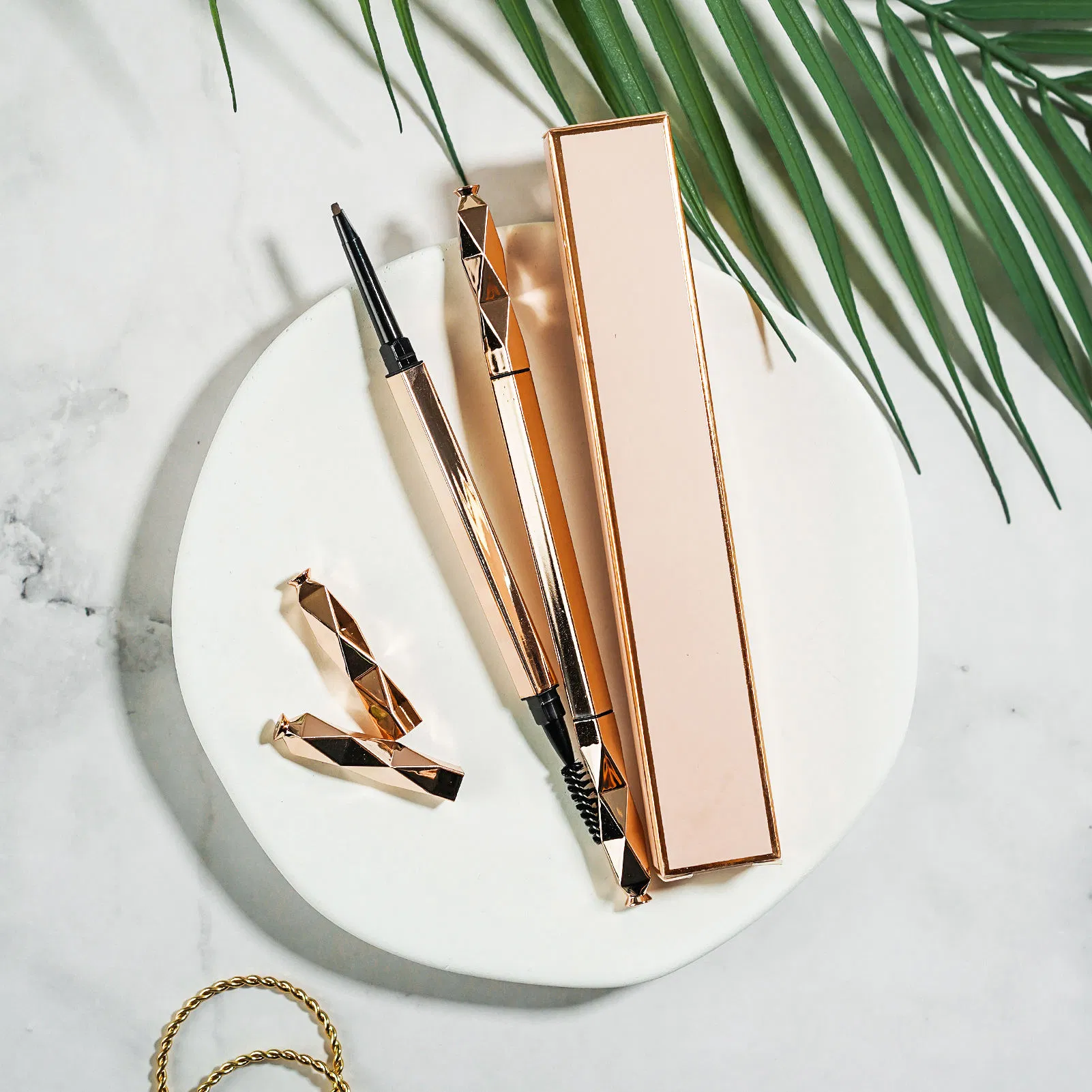 Ultra Fine Rose Gold White Pink Waterproof Eyebrow Pencil with Brush