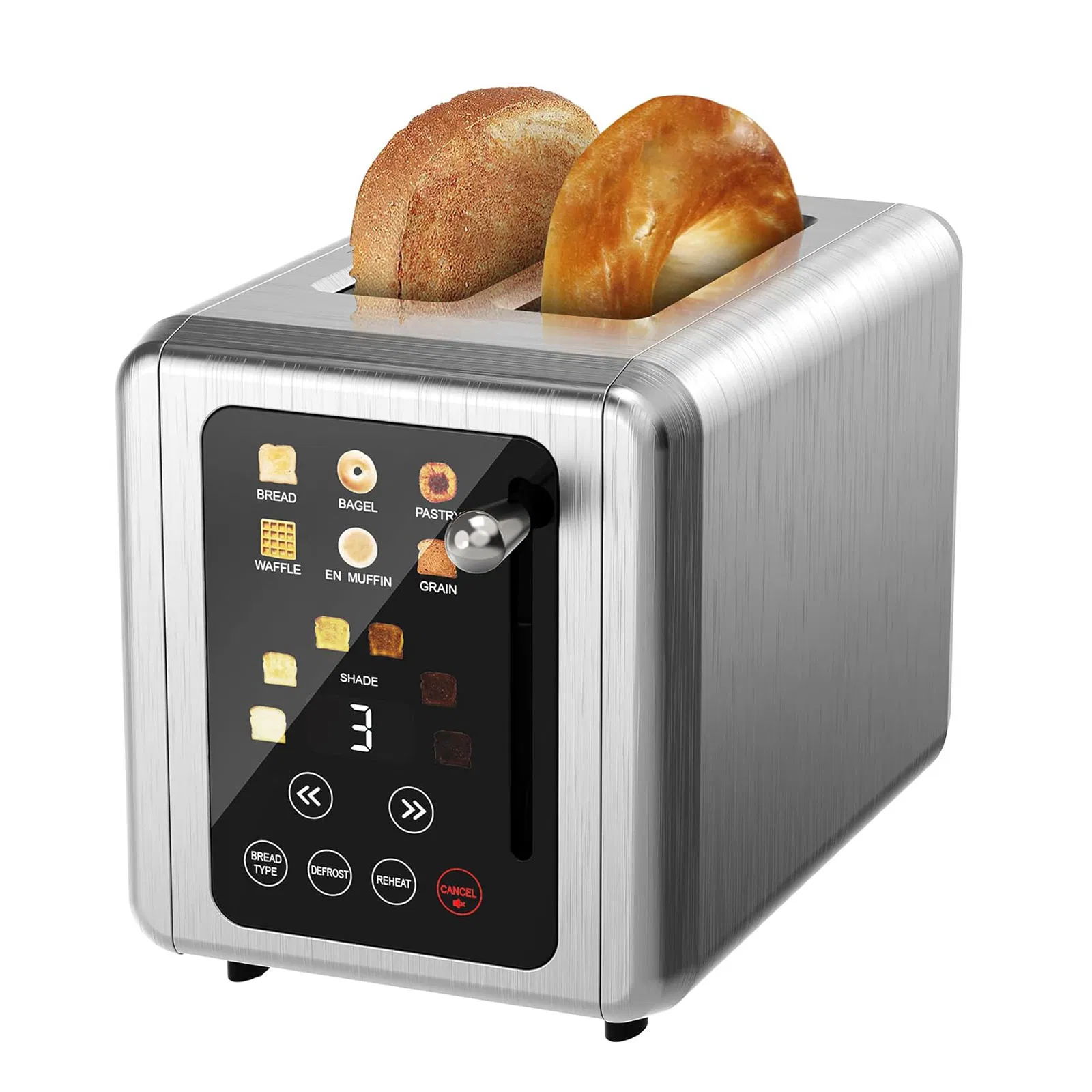Commercial 2-Slice Smart Toaster with LED Screen for Toast Bun Bagel Warming